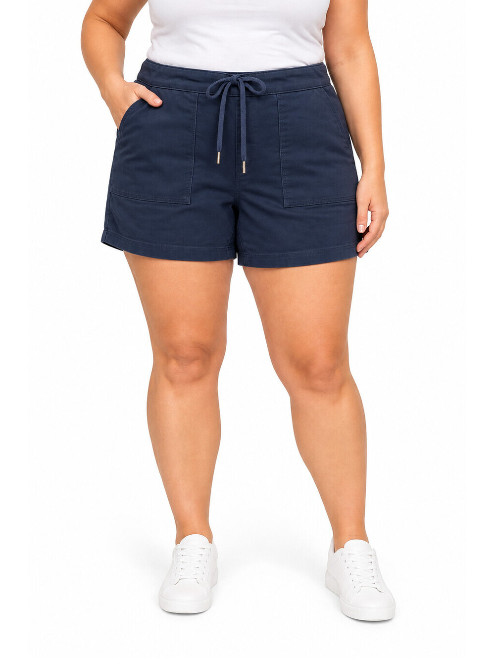 YMI Color Collection Shorts Women 2X Navy Blue Pull On Drawstring Stretch 4 Pock